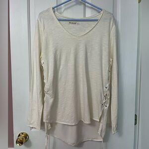 BLANK NYC Scoop Neck Lace up Side Tie Oversized Shirt Long Sleeve SZ M Off White